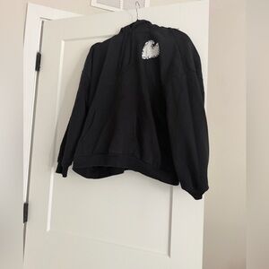 AQUA x Kerri Rosenthal heart patch black hoodie sweatshirt.